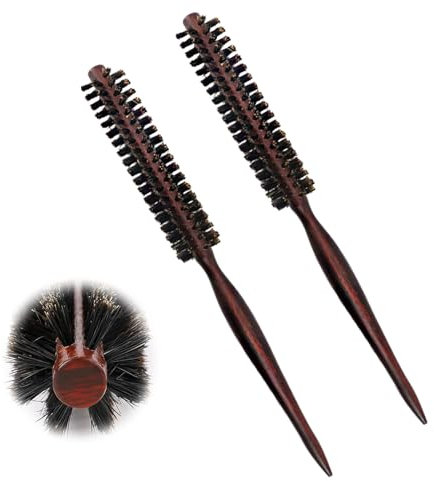 Goiern 2 Mini Spazzole per Barba e Capelli - Setole Rotonde di Cinghiale 2,7 cm - per Uomini e Donne - Asciugacapelli e Styling Naturale