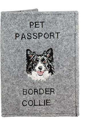 Art-Dog Hundepasshülle - Handgefertigte Filzhülle mit gesticktem Muster - Tierärztliche Reisepasshülle für Hunde - 17x12,5cm - Border Collie