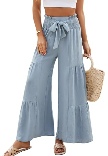 Blooming Jelly Women Casual Pants Wide Leg Trousers High Waisted Pant Trendy Vacation Outift 2026(L,Haze Blue)