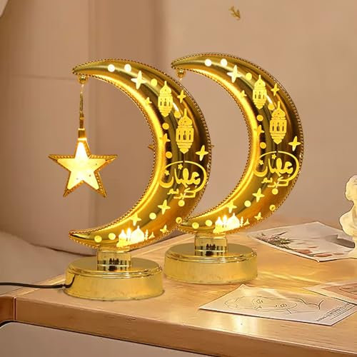 LED Mond Tischlampe Batteriebetrieben Mondform Schreibtischlampe Nachttischlampe Weihnachtsdeko Ramadan Tischdeko für Heim Schlafzimmer Büro Geschenk Muttertags Valentinstags Geschenk (2 Stück)