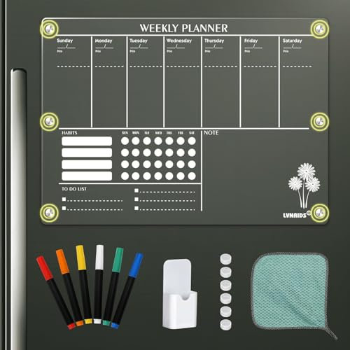 LVNRIDS Tableau Transparent Frigo Effacable, 42 x 30 cm Acrylique Tableau Planning Semaine Magnetique Calendrier Frigo Transparent