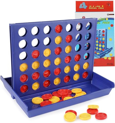 DERAYEE 4 Gewinnt,Reise- und Taschenspiele,Brettspiel,Vier Gewinnt Spiel für Kinder，2 Spieler ab 6 Jahren（Blau）