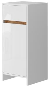 Vicco Midischrank Detmold, Weiß Hochglanz/Goldkraft Eiche, 35 x 82 cm | mit Tür und Schublade, zur Wandmontage geeignet und kombinierbar mit Detmold-Serie