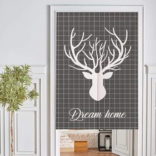 Türvorhang Grauer Hirsch Geometrie Küchenvorhänge Polyester Raumteiler Vorhang Waschbar Vorhänge Kurz Küchenvorhang Langlebig Fliegenvorhang Terrassentür tür Vorhang Verdickung Vorhang Tür 85x150cm