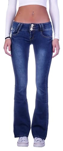 Damen Bootcut Hosen Hüftjeans Jeans Schlagjeans schwarz Schlag-Hose-n Damenjeans Damen-Hose-n Jeans-Hose-n Hüfthose Niedrige-r Leib-Höhe Bund Stretchjeans Stretch Dunkelblau-e Gr Größe L 40