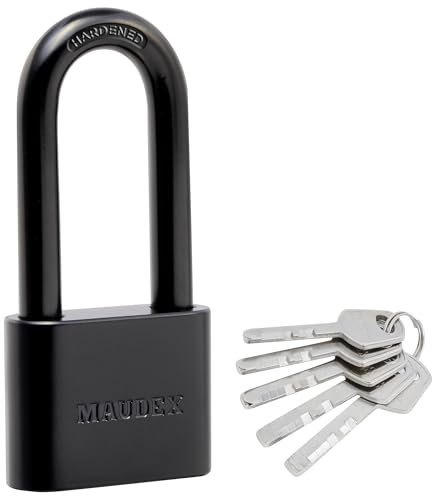 Maudex® PBE40 Padlock - All-Weather Protection with 5 Keys, Brass Cylinder, Weather-Resistant Coating for Outdoor Shed, Gate, Storage & More