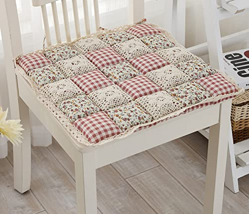 Stuhlpolster für Esszimmerstühle mit Längsbändern weich 4er-Set Stuhlkissen für Wohnzimmer Landhausstil rutschfeste Sitzkissen langlebig für Küche Bürostuhl Reisen Waschbar 41,9 x 41,9 cm (Muster -G)