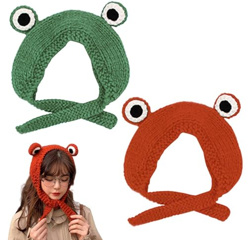 HDGSAFD 2 Stück Frosch-Strickmütze, Süße Große Augen, Warme Mütze, Kreative Gehörschutzmütze, Winterwarme Strickmütze, Personalisierte Mütze