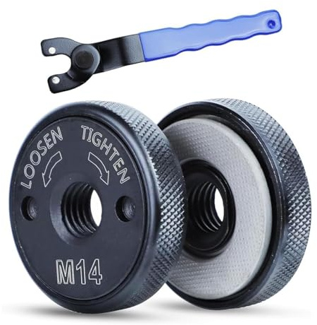 Aiyraa Lot de 2 écrous de serrage rapide M14 pour meuleuse d'angle avec clé de meuleuse d'angle réglable, écrou de serrage SDS Clic M14 pour AEG, Black & Decker, Dewalt, Flex, Hitachi, Metabo, Makita