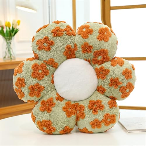 Chickwin Süße Blumenkissen, Blumenboden Kissen Blumenförmiges Plüsch Weiches Blumen Kissen Aesthetic Kawaii Blumenform Kissen für Zimmer Hause Sofa Dekoration (Grüne Orangen Blume,50CM)