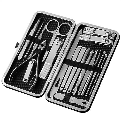 Nagelknipser-Set Maniküre-Set, professioneller Nagelknipser, Pediküre-Set, 19-teilig, Edelstahl, Nagelpflege-Werkzeuge, Pflegeset mit Reise-Lederetui for Männer und Frauen Maniküre-Pediküre-Set