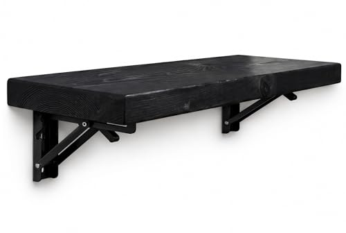 MKGT Rustic Folding Wall Mounted Breakfast Bar Table – Space Saving Fold Down Shelf Desk with Heavy Duty Brackets for Kitchen & Small Spaces (Black, 100cm)