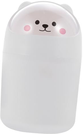 Poubelle de Table à Couvercle Ours, Mini Corbeille Blanche en Plastique