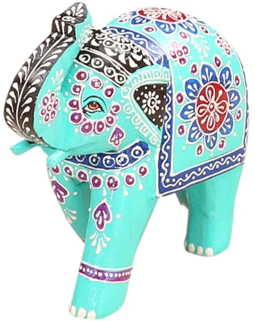 Deko-Elefant Laksha handgefertigt aus Mangoholz in Blau 19 cm im Trend