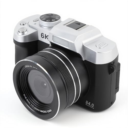 YUEHISY 6K Digitalkamera, UHD 84MP Autofokus WiFi DSLR -Kamera mit 18 -facher Zoom, 3 Zoll 180 ° Flip -Bildschirm, Eingebauter Flash für Travel Vlog Video (Black)