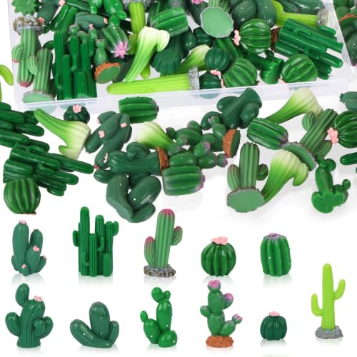 BENOSPACE 44Pcs Mini Cactus Figurines Miniature Artificial Green Cacti Statue Resin Succulent Plant for DIY Fairy Garden Plant Pot Bonsai Craft Accessories Cake Topper Micro Landscape Decors