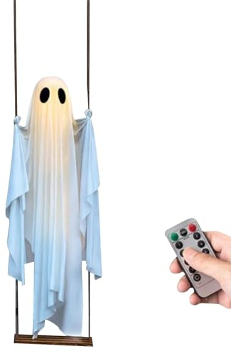 Jiimhte Fantasmas de Halloween, decoración espeluznante de fantasmas iluminados, decoraciones gigantes de Halloween con control remoto para patio, porche, patio, jardín, hogar, árbol de vacaciones