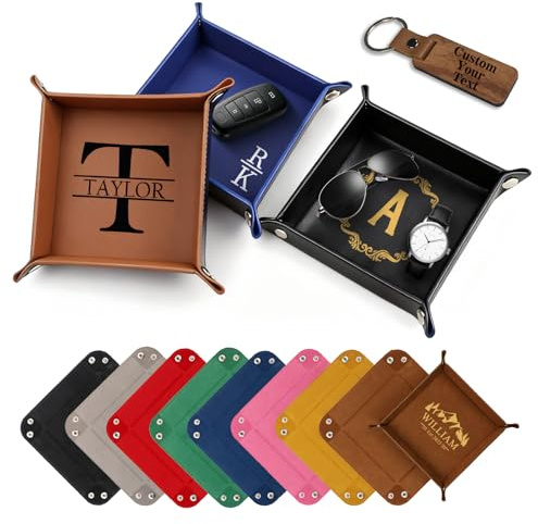UIDMEN Personalized Valet Tray for Men, Custom Key Bowl, Portable Waterproof PU Leather Valet Tray for Keys, Wallet, Remote Controller, Keys, Phone, Wallet, Coin, Jewelry, Men Gifts for Christmas