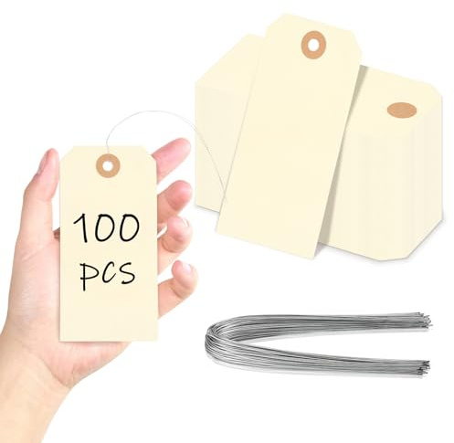 100 Stück Price Tags Preisschilder mit Draht Lanyard Verstärkt Beidseitig Beschreibbar Verschleißfest Reißfest Preisetiketten für Produktpreise Lagerverwaltung