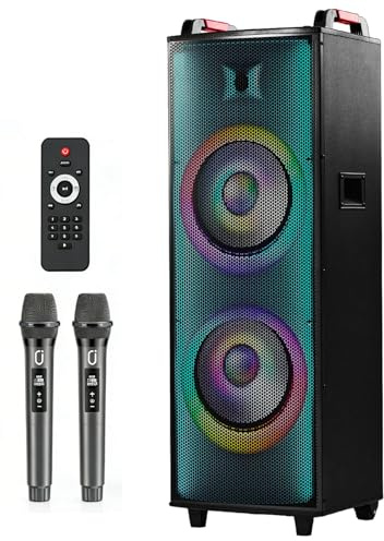INMOZATA Karaoke Machine with 2 Wireless Microphones for Adults, Dual 12 Subwoofer Portable Bluetooth Speaker with 400W Peak Power, PA System with LED Disco Lights, Supports USB/AUX/TF Card/TWS/EQ