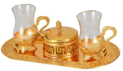 F Fityle Service à café Turc décoratif gravé, Tasse à café Ronde multifonctionnelle de qualité supérieure, idéale pour Les fêtes, Les Vacances et la Chambre à