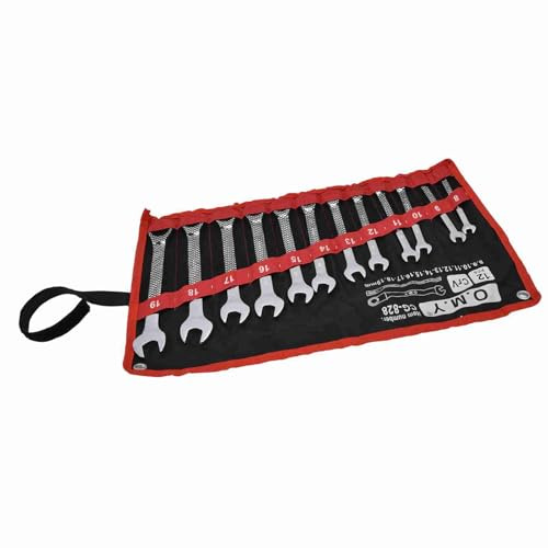 AUNMAS Jeu de 12 Clés à Cliquet en Acier chromé avec Tête Rotative à 180 Degrés, Parfait pour les Amateurs de Bricolage et les Professionnels Travaillant dans des Espaces Restreints (tête fixe)
