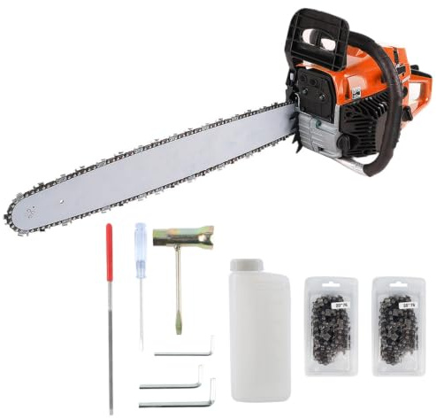 Belfoyer Tronçonneuse Thermique Professionnelle, Moteur Puissant 2 Temps pour Abattage et Élagage, Démarrage Rapide & Système Anti-Vibration, Guide 50 cm Orange