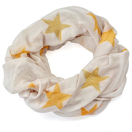 Miobo Damen Loop Schal Schlauchschal – Weiches Sterne Design mit Strass – Viskose ca. 170 x 70 cm