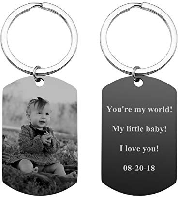 Zysta Customised Photo Calendar Text Keyrings Dog Tag Keyring Personalised Engraving Picture Message Special Date Keepsake Memorial Military Army Pendant Keyrings Gift