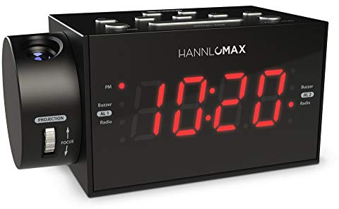 HANNLOMAX HX-109CR PLL FM Radio, Clock with Dual Alarm, Time Projection, 1.2 inches LED Display, USB Port for 1A Charging, Aux-in, AC Power Operation only, AC/DC Adaptor Included. (Black)