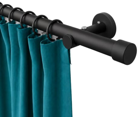 Rollmayer Gardinenstange Ø19mm 400cm Schwarz Matt 1-läufig mit Crux | Metall, Wandbefestigung ohne Ringe, Für Wohnzimmer Schlafzimmer Büro