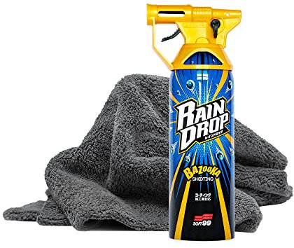 detailmate Set di sigillatura: Soft99 Rain Drop Bazooka 300ml – Sigillante Spray per Vernice, fari, Superficie in Vetro, Pneumatici, Cromo, plastica (Esterno), Cerchioni + Panno in Microfibra Premium