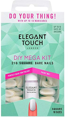 Elegant Touch - DIY Mega Kit - Square Bare Nails (216 Nails (10 Sizes) & 2 x Glue) (4009044)