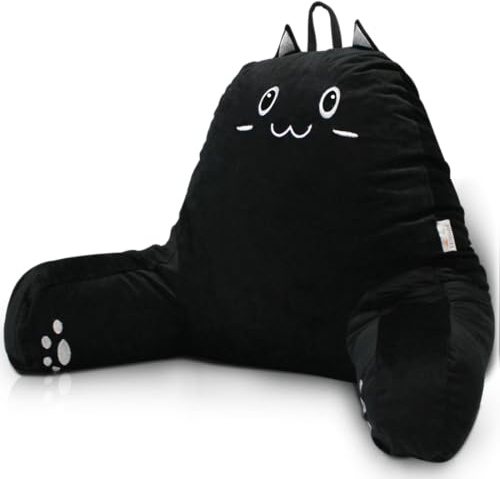 SUNSIDE Lesekissen mit Katzenmotiv, Rückenkissen zum Sitzen im Bett, zerkleinertes Rückenkissen aus Memory-Schaum mit Armlehnen, geeignet zum Lesen, Entspannen,