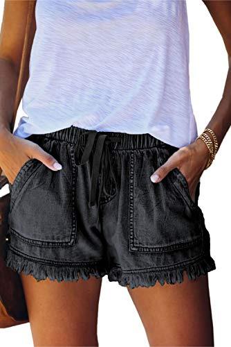 HVEPUO Pantalones Cortos Vaqueros Niña Pantalones Cortos Señora Negro M