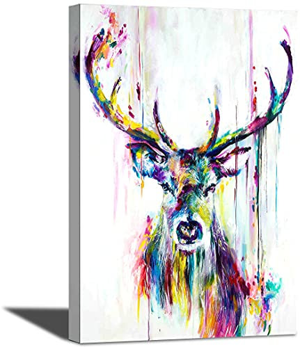 MJEDC Hirsch Bild Auf Leinwand Bunte Hirsch Bilder mit Rahmen Leinwandbilder Wanddeko Wand Wohnzimmer XXL Deko Kunstdruck Wanddekoration (B, 40x60cm)
