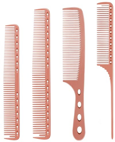 Professional Barber Aluminum Comb Set for Dressing, Cutting Hair, and Styling: Long/Short Hair Combs, Handle, and Tail Comb (Rose Gold)
