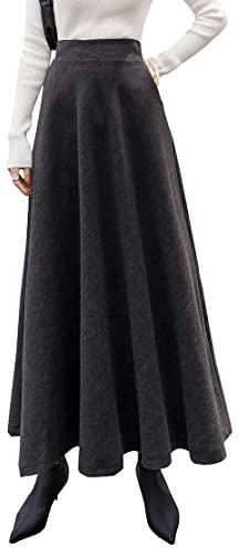 Artykey Rutig maxikjol för vintern, elegant med hög midja, varm, lång veckad kjol i ull med elastisk midja, storlek S–3XL, XL