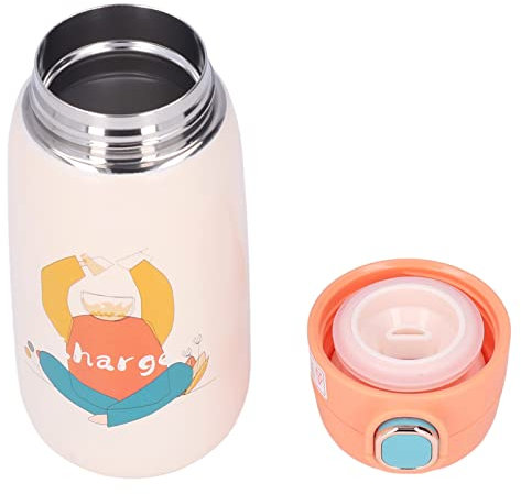 Restokki Children Vacuum Flask, Water Bottle, Stainless Steel Water Bottle Children Travel Portable Cute Cartoon Pattern Vacuum Flask Gift (Orange)
