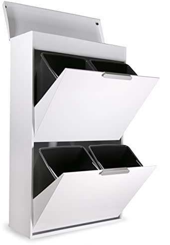 Arregui Ecoclas Plus CR621-E Cubo de Basura y Reciclaje de Acero de 4 Compartimentos con Bandeja Superior | 4x17L (68L) | Cubos de Basura de Cocina | Contenedores de Reciclaje para Casa | blanco