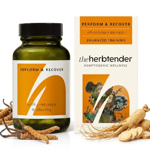 Ginseng & Cordyceps Supplement – Perform & Recover 60 Capsule Jar - Rhodiola Rosea Capsules - Panax Ginseng High Strength - Reishi & Cordyceps Capsules - Adaptogens for Energy, Stamina & Recovery