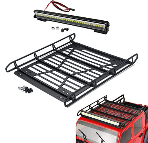 Runup RC Roof Rack Metal Luggage Carrier with LED Light for 1/10 RC Crawler Car Axial SCX10 III AXI03006 AXI03007 Jeep Gladiator Upgrades (Roof Rack and Light)
