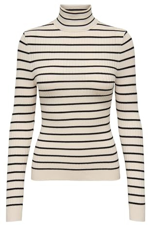 Only Onlkarol L/S Pull À Col Roulé Knt Noos Jupe en velours côtelé, Femme, Casquette Blanche Grise/Rayures : Noir Petites Rayures, XS