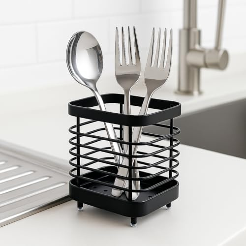 Black Kitchen Sink Caddy: Organize with style. Sink Organisers: Neatly store utensils. Cutlery Drainer: Efficient drainage. Stainless Steel Cutlery Tidy: Durable and sleek. Rust Proof Sponge Caddy