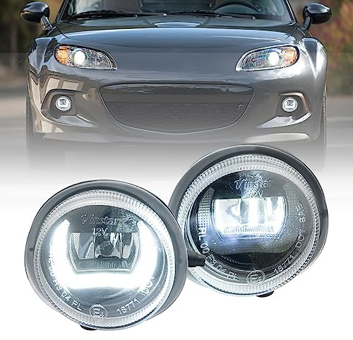 NSLUMO LED-DRL-Nebelscheinwerfer für M/azda 2 3 5 6 CX5 MX5 CX7 RX8 vorn | für 2007-2016 M/azda 2, 2009-2015 M/azda 3 w/rund Nebelscheinwerfer, 2005-2010 M/azda 5, 2012-2015 M/azda OEM D651-51-690A