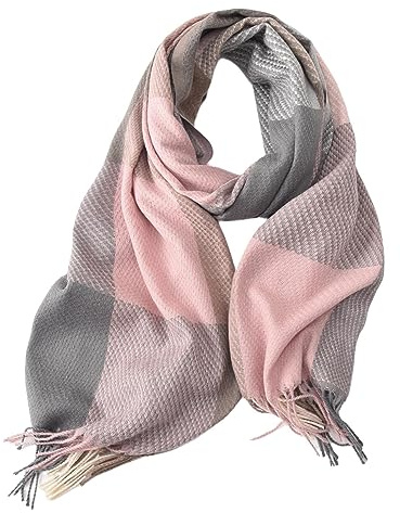 spirgear Schal Damen Winter Kariert Winterschal Weicher Warmer Damenschal Mit Quasten 200 x 65 cm, Rosa Khaki