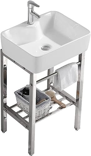 CATANK Lavelli da Cucina per la casa Lavabo da appoggio Lavello da Cucina in Ceramica, lavelli per Lavanderia in Ceramica Rettangolo per lavabo in Porcellana con Staffa in Acciaio inossid
