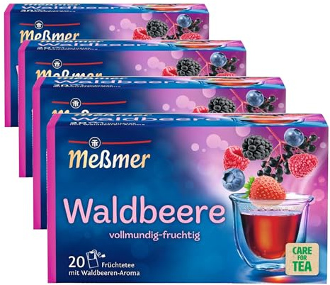 Meßmer Waldbeere | 20 Teebeutel | Vegan | Glutenfrei | Laktosefrei (Packung mit 4)