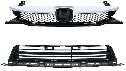 BXZ Front Bumper Grille Grill Upper Lower With Chrome Trim For Honda Civic Sedan 2009 2010 2011(Not for 2DR model)