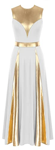 iiniim Femme Robe De Danse Liturgique sans Manche Métallique Robe De Danse Lyrique Moderne Costume Spectacle D'église Baptême Performance